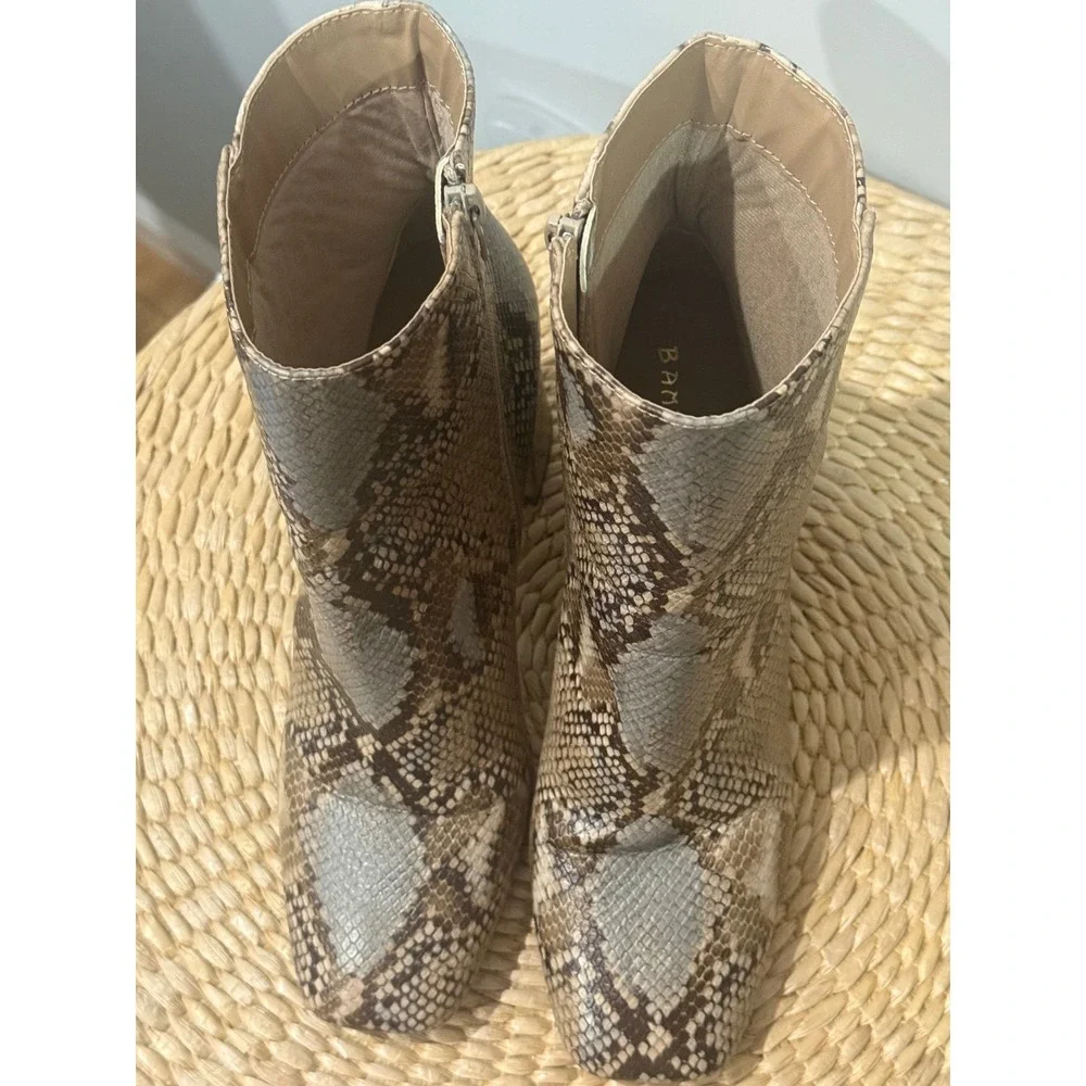 Bamboo Snake Print Ankle Boots Block Heel Women's Fashion Booties Size 10